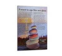 I Want To Age Like Sea Glass Poem Poster, Inspirational Beach Quote Wall Art, Framed Canvas Print for Serene Home Office Living Room Decor(Framed,12x18inch(30x45cm))