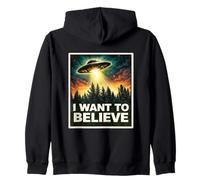 I Want To Believe Cosmic Mystery UFO Craft Aliens Visitor Zip Hoodie