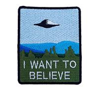 I Want to Believe Patch (9 cm) Embroidered Iron or Sew Badge Retro Souvenir DIY Costume X-Files Poster Alien Extra Terrestrial Flying Saucer Space Ship
