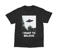 I Want to Believe UFO Alien Inspired by The X-Files Printed T-Shirt (Black, Medium)