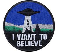 I Want to Believe UFO Sew on Patch - Iron on Patch for Movie Lovers, Gamers, Bikers, UFO Lovers, Sci-FIC Lovers - Wildly Popular Appliqué for Jackets, Jeans, Backpacks, Shirts, Hats - 75x75 mm