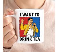 I Want to Drink Tea Freddie Mercury Novelty Funny Mug | Funny Rock Music Design, White Ceramic, Tea Lover, Novelty Drinkware, Music Fan