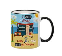 I Want to Drink Wine and Sleep in My Caravan Birthday Secret Santa Caravan Gift Coffee Tea Mug Ceramic Rim Mug. (Black Rim and Handle Mug)