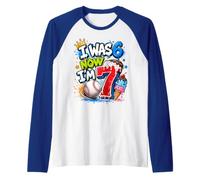 I was 6 Now I'm 7 7th Birthday Boys Ice Cream Drip Baseball Raglan Baseball Tee