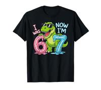I was 6 Now I'm 7 7th Birthday Dinosaur Six Seven 6 7 Kids T-Shirt
