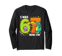 I was 6 Now I'm 7 Dinosaur T-rex 7th Birthday Boy Kids Youth Long Sleeve T-Shirt