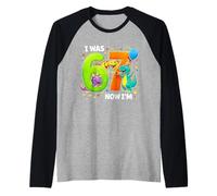 I was 6 Now I'm 7 Dinosaur T-rex 7th Birthday Boy Kids Youth Raglan Baseball Tee