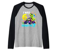 I was 6 Now I'm 7 Dinosaur T-rex 7th Birthday Boy Kids Youth Raglan Baseball Tee
