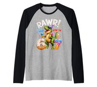 I was 6 Now I'm 7 Dinosaur T-rex 7th Birthday Boy Kids Youth Raglan Baseball Tee