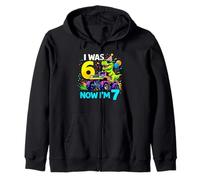 I was 6 Now I'm 7 Dinosaur T-rex 7th Birthday Boy Kids Youth Zip Hoodie