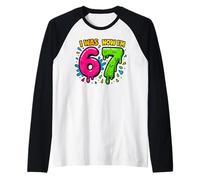 I was 6 Now I'm 7 - Funny 7th Birthday Six Seven Meme Raglan Baseball Tee