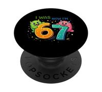 I Was 6 Now I'm 7 Monster Birthday Shirt Kids 7th Birthday PopSockets Adhesive PopGrip
