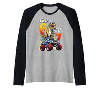 I was 6 Now I'm 7 Monster Truck T-rex 7th Birthday Boy Kids Raglan Baseball Tee