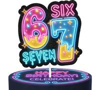 I Was 6 Now I'm 7! Neon Glow Cake Topper - Let's Glow Crazy 7th Birthday Decorations - Cool Fluorescent Number 7 Cake Picks for Kids