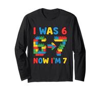 I was Six Now I'm Seven Building Blocks Birthday Party Youth Long Sleeve T-Shirt