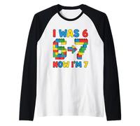 I was Six Now I'm Seven Building Blocks Birthday Party Youth Raglan Baseball Tee