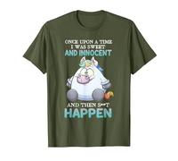 I was Sweet and Innocent and Then Shit Happen Funny Unicorn T-Shirt, Men, Olive Green, 3X-Large