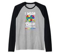 I Wear Blue for Autism Awareness Raglan Baseball Tee