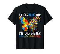I Wear Blue for My Big Sister Autism Awareness Butterfly T-Shirt