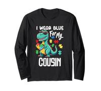I Wear Blue for My Cousin Dinosaur Dino Autism Awareness Long Sleeve T-Shirt