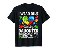 I Wear Blue for My Daughter Autism Awareness Support Puzzle T-Shirt