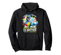 I Wear Blue For My Lil Brother Autism Awareness Trex Dino Pullover Hoodie