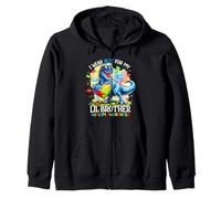 I Wear Blue For My Lil Brother Autism Awareness Trex Dino Zip Hoodie