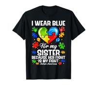 I Wear Blue for My Sister Autism Awareness Support Puzzle T-Shirt