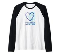 I Wear Blue for My Son Autism Awareness Circuit Board Heart Raglan Baseball Tee
