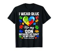 I Wear Blue for My Son Autism Awareness Support Puzzle T-Shirt