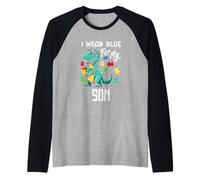 I Wear Blue for My Son Dinosaur Dino Autism Awareness Raglan Baseball Tee