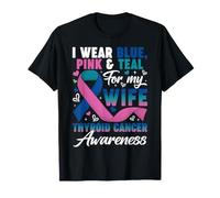 I Wear Blue Pink & Teal for My Wife Thyroid Cancer Support T-Shirt