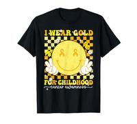 I Wear Gold Childhood Cancer Awareness Ribbon Groovy Retro T-Shirt
