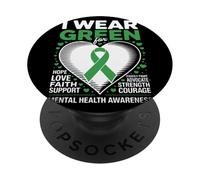 I Wear Green for Hope Love Faith Support Courage Awareness PopSockets Adhesive PopGrip