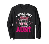 I Wear Pink for My Aunt Messy Bun Breast Cancer Support Gift Long Sleeve T-Shirt