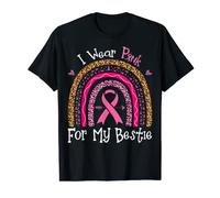 I Wear Pink For My Bestie Breast Cancer Cute Rainbow Leopard T-Shirt