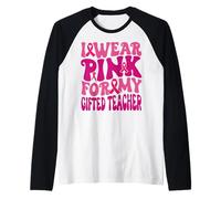I Wear Pink for My Gifted Teacher Breast Cancer Girl Kids Raglan Baseball Tee