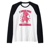 I Wear Pink for My Grandma Breast Cancer Awareness Dinosaur Raglan Baseball Tee