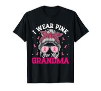 I Wear Pink for My Grandma Messy Bun Breast Cancer Support T-Shirt