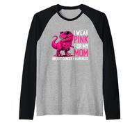 I Wear Pink for My Mom Breast Cancer Awareness Dinosaur Raglan Baseball Tee
