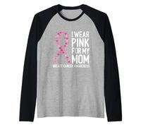 I Wear Pink for My Mom Breast Cancer Awareness Ribbon Raglan Baseball Tee