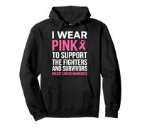 I Wear Pink Support Fighters Survivors Breast Cancer Ribbon Pullover Hoodie