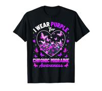 I Wear Purple For Chronic Migraine Awareness Heart Butterfly T-Shirt