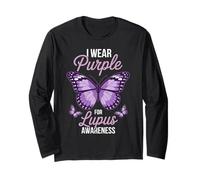 I Wear Purple For Lupus Awareness Butterfly Purple Ribbon Long Sleeve T-Shirt