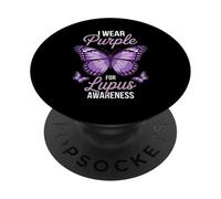 I Wear Purple For Lupus Awareness Butterfly Purple Ribbon PopSockets Adhesive PopGrip