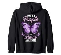 I Wear Purple For Lupus Awareness Butterfly Purple Ribbon Zip Hoodie