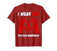 I Wear Red Dyslexia Awareness Skeleton Hand Heart Halloween T-Shirt