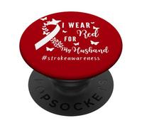 I Wear Red For My Husband Stroke Awareness Ribbon Butterfly PopSockets Adhesive PopGrip