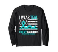 I Wear Teal for My Daughter Ovarian Cancer Awareness US Flag Long Sleeve T-Shirt