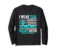 I Wear Teal for My Sister Ovarian Cancer Awareness USA Flag Long Sleeve T-Shirt